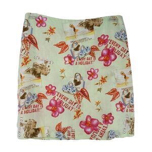 Vacation Holiday Linen Mini Skirt Light Green Size 12 Dandy Hula Aloha Hawaii